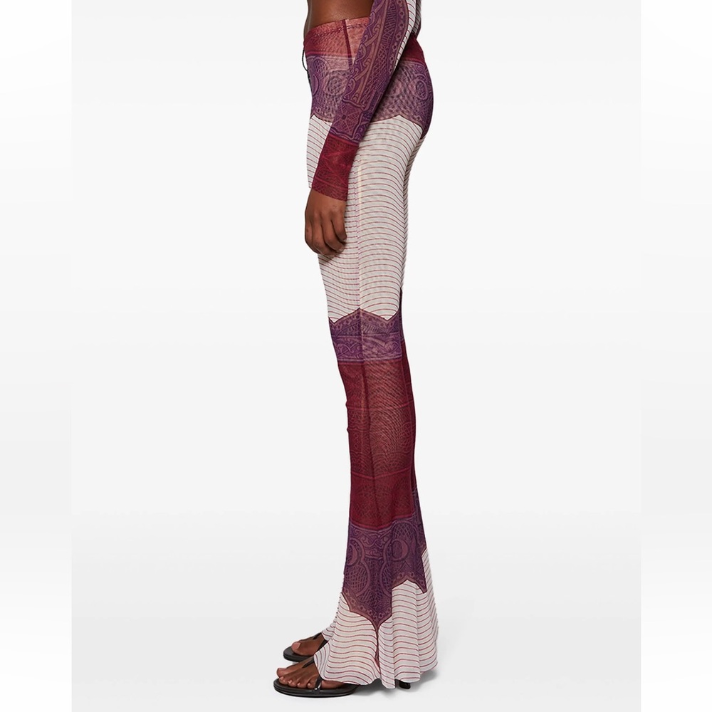 JEAN PAUL GAULTIER CARTOUCHE PRINTED MESH FLARE PANT PURPLE XS US4 $863 - Picture 4 of 6